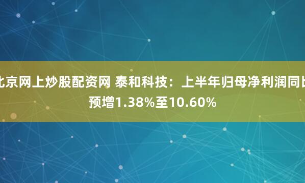 北京网上炒股配资网 泰和科技：上半年归母净利润同比预增1.38%至10.60%